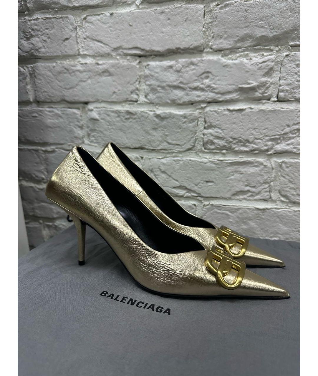 BALENCIAGA Золотые кожаные туфли, фото 9