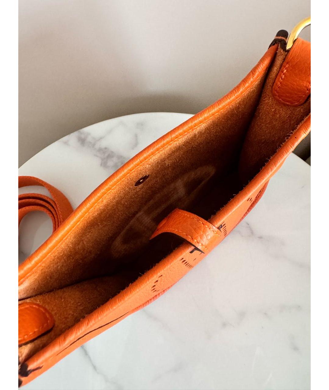 HERMES Оранжевая кожаная сумка через плечо, фото 5