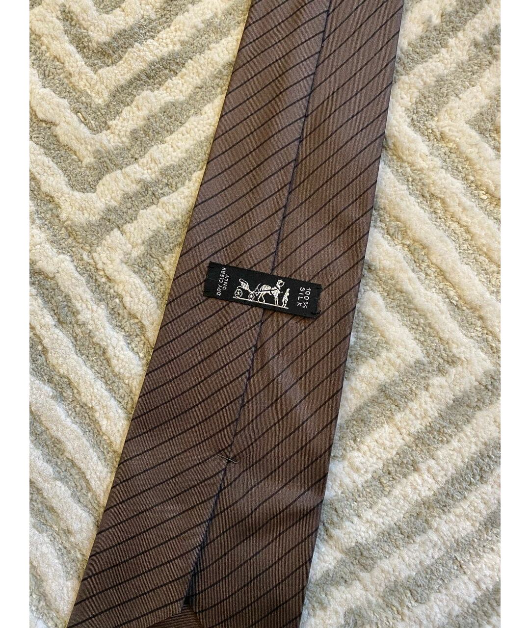 HERMES PRE-OWNED Коричневый шелковый галстук, фото 3