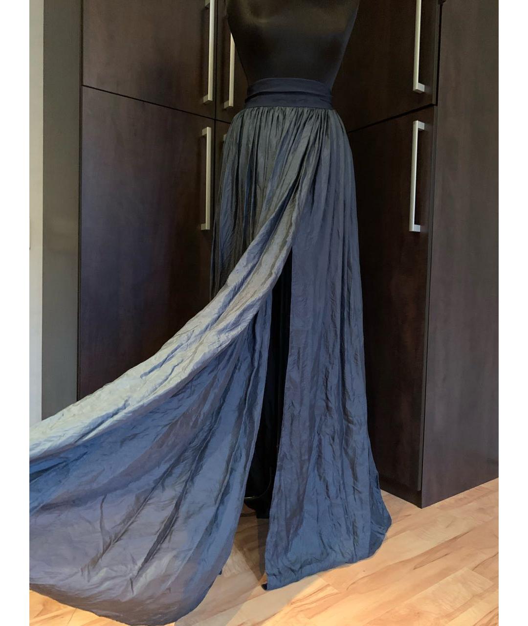 LANVIN Темно-синяя шелковая юбка макси, фото 6