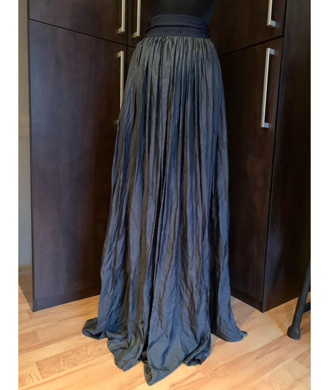 LANVIN Темно-синяя шелковая юбка макси, фото 5