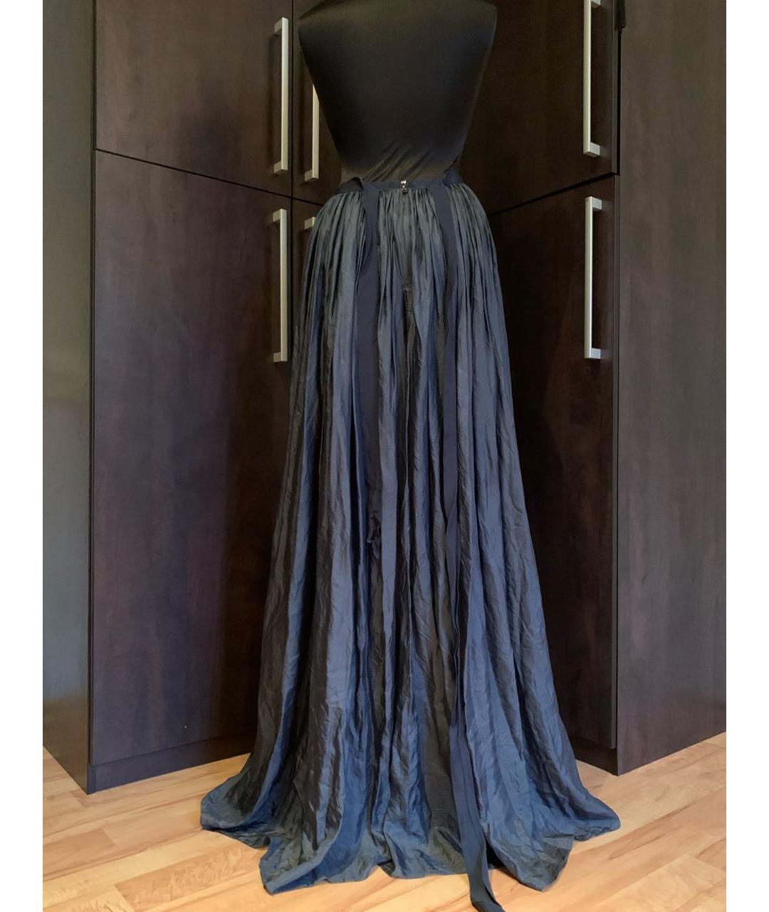 LANVIN Темно-синяя шелковая юбка макси, фото 7