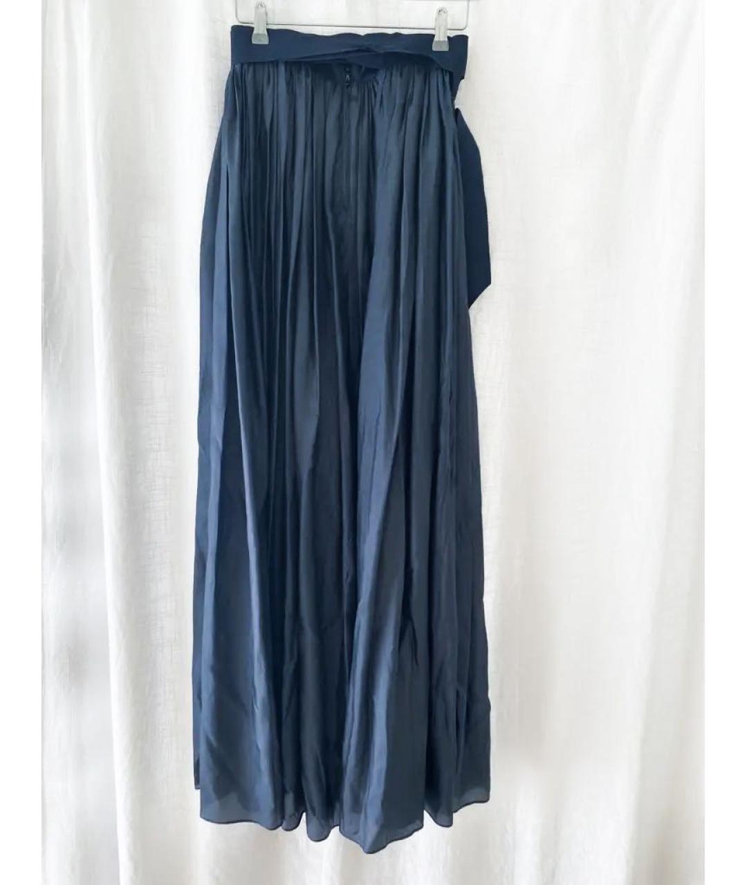 LANVIN Темно-синяя шелковая юбка макси, фото 2
