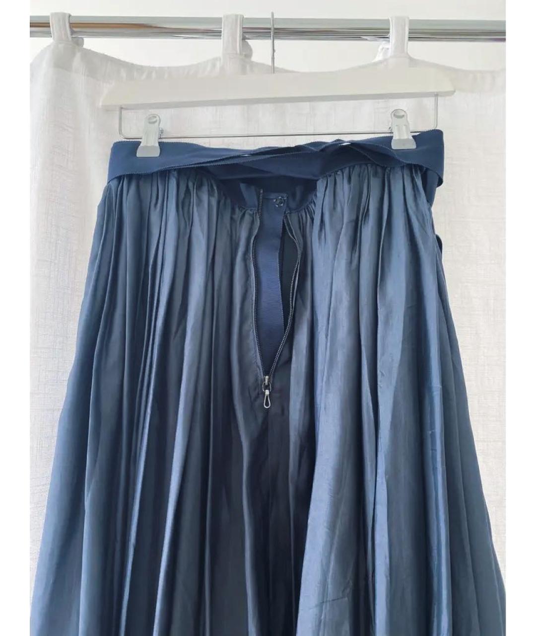 LANVIN Темно-синяя шелковая юбка макси, фото 3