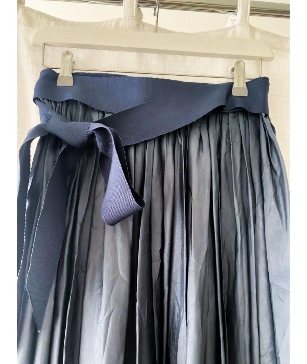 LANVIN Темно-синяя шелковая юбка макси, фото 4