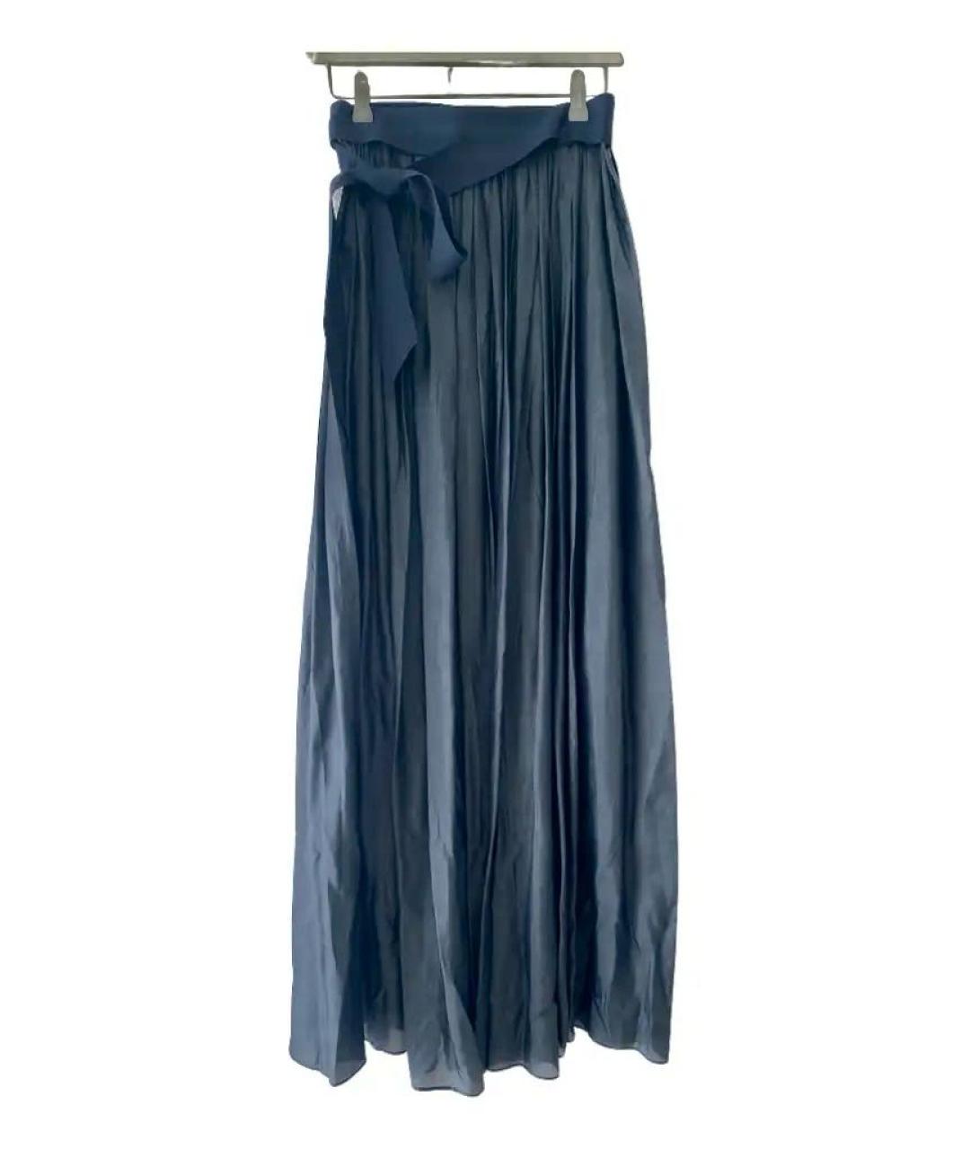 LANVIN Темно-синяя шелковая юбка макси, фото 9