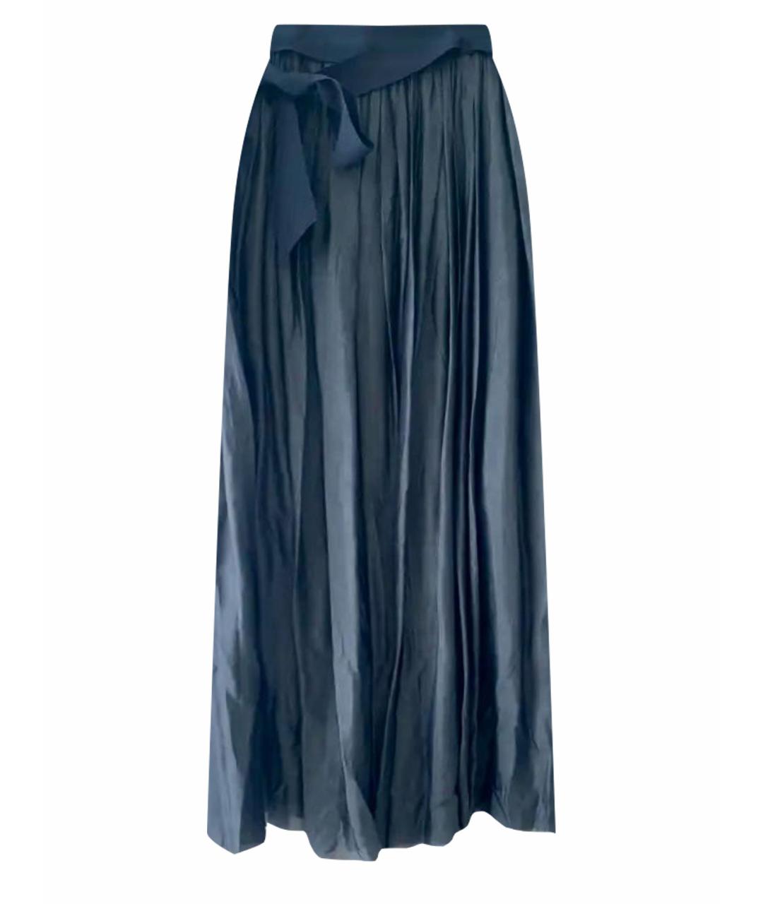 LANVIN Темно-синяя шелковая юбка макси, фото 1