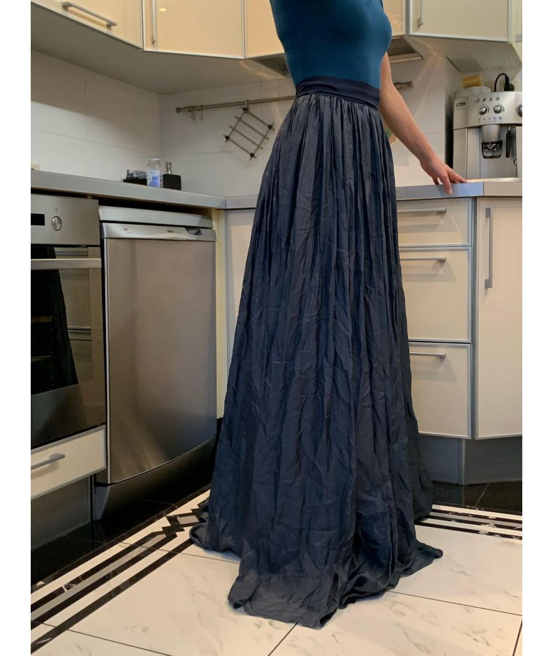LANVIN Темно-синяя шелковая юбка макси, фото 8