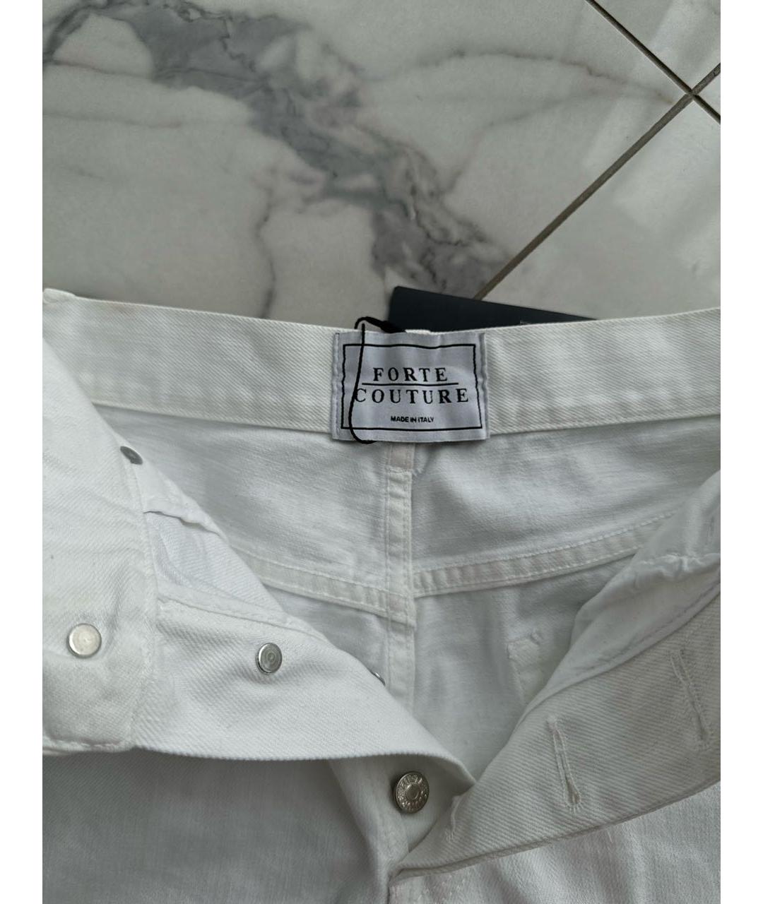 FORTE COUTURE Белые хлопковые прямые джинсы, фото 3