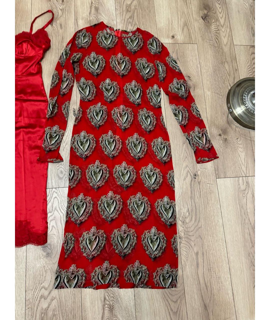 DOLCE&GABBANA Красное шифоновое повседневное платье, фото 4