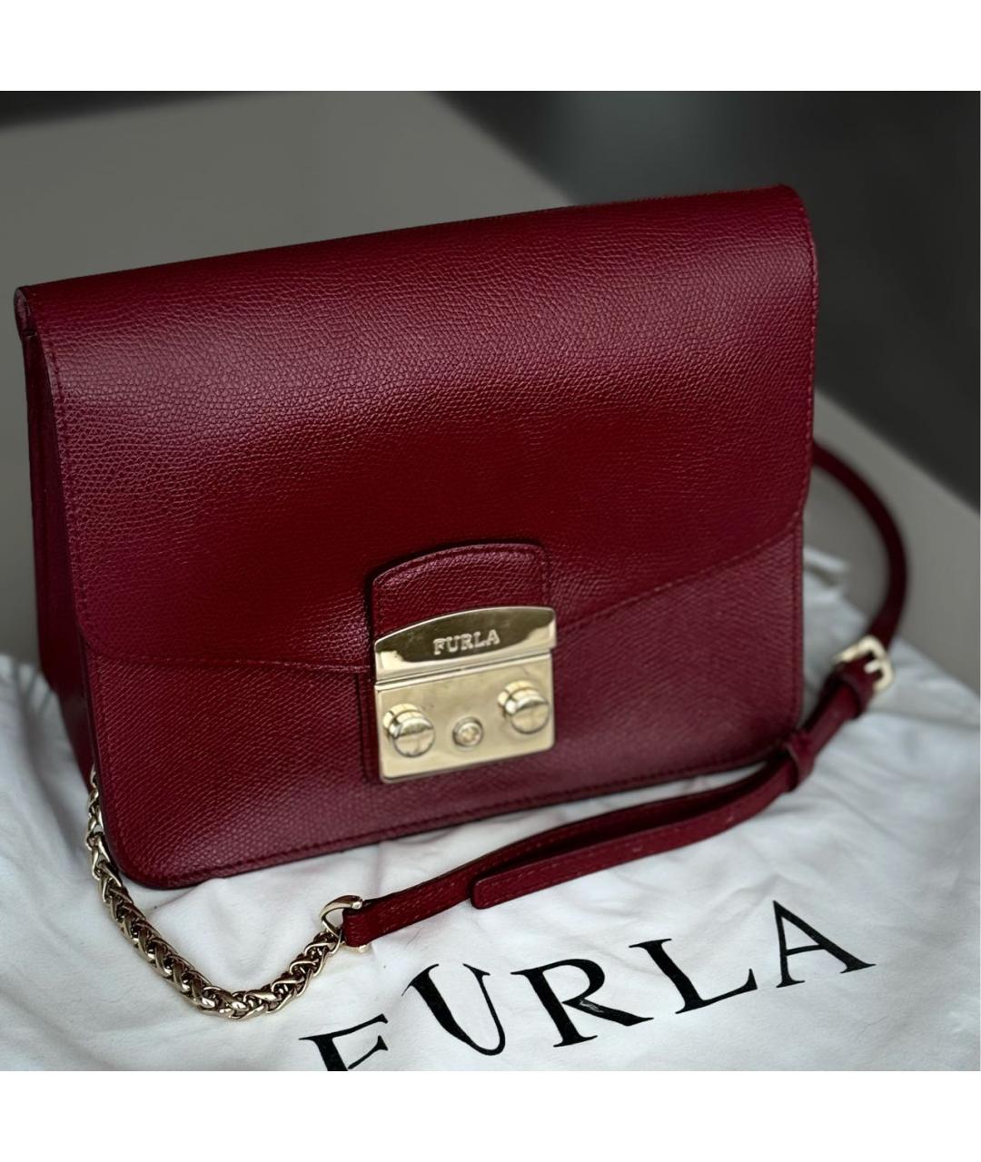 FURLA Бордовая кожаная сумка через плечо, фото 2