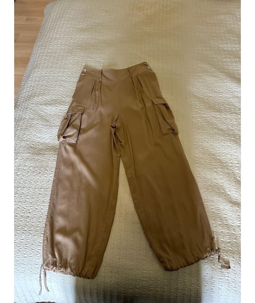 HERMES Бежевые шелковые брюки широкие, фото 4
