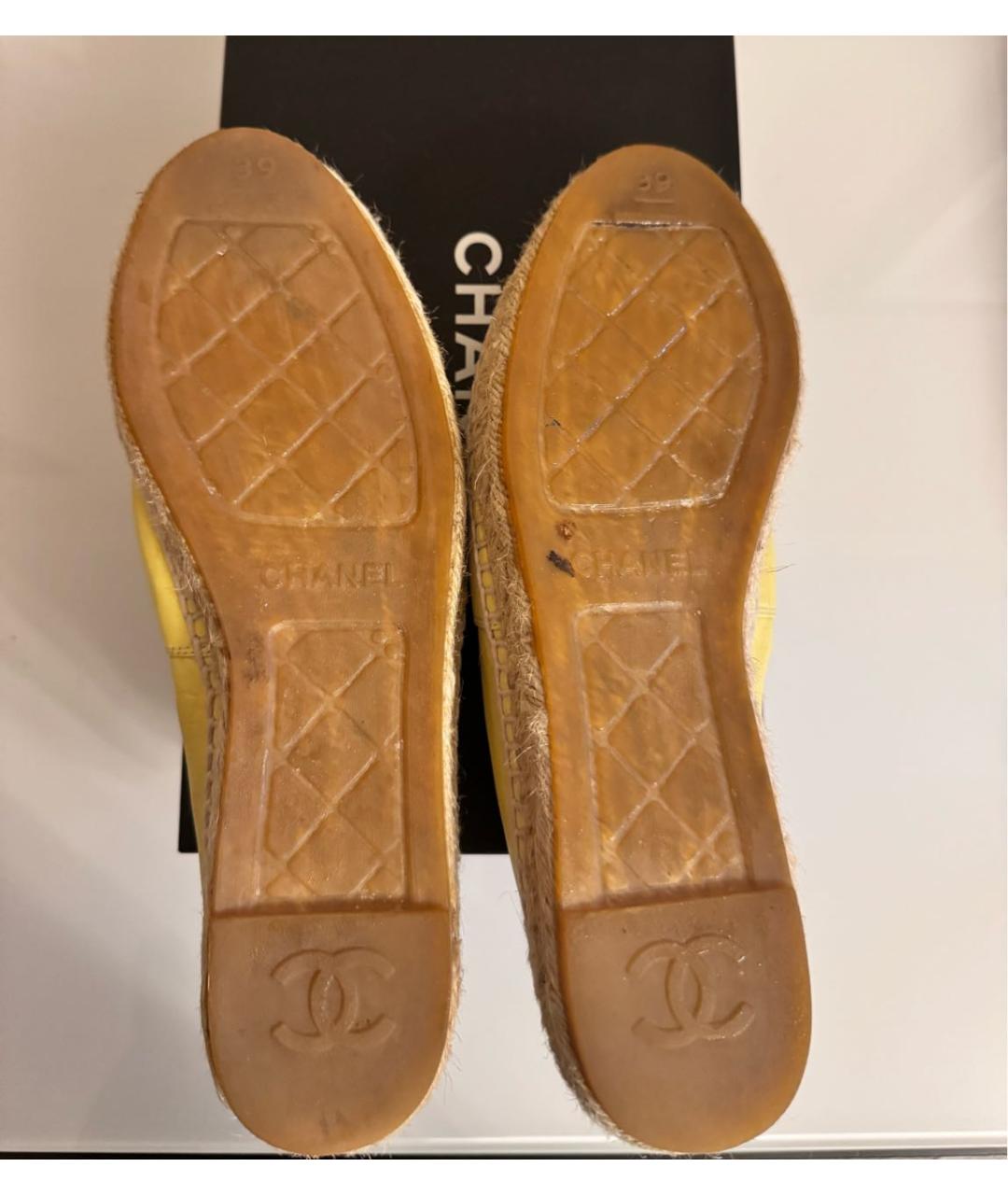 CHANEL PRE-OWNED Желтые кожаные эспадрильи, фото 6