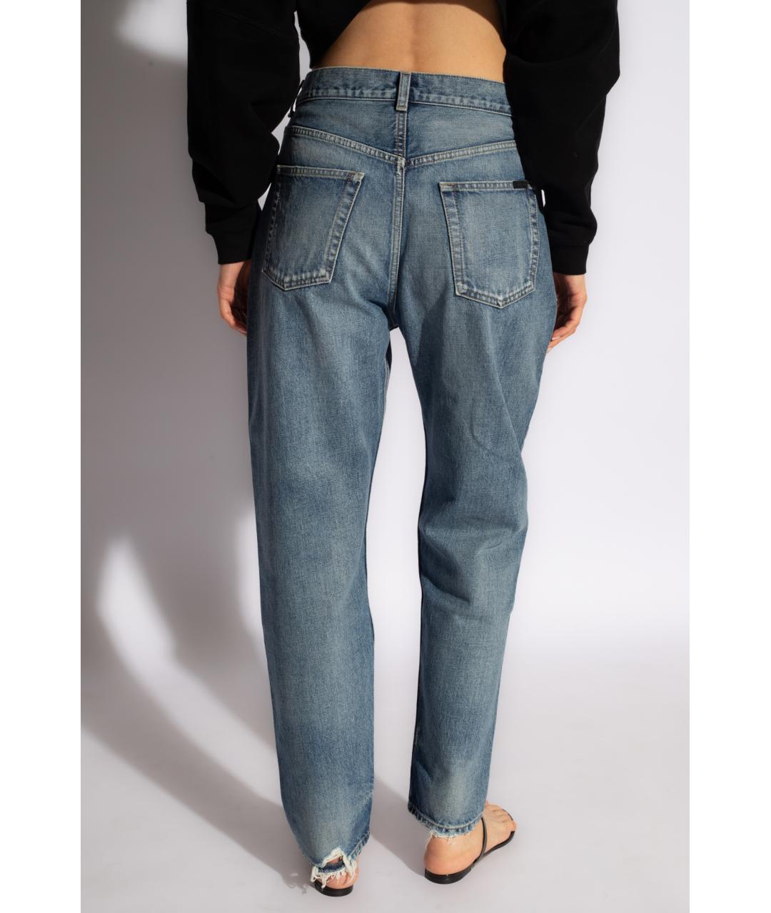 SAINT LAURENT Синие хлопковые прямые джинсы, фото 3