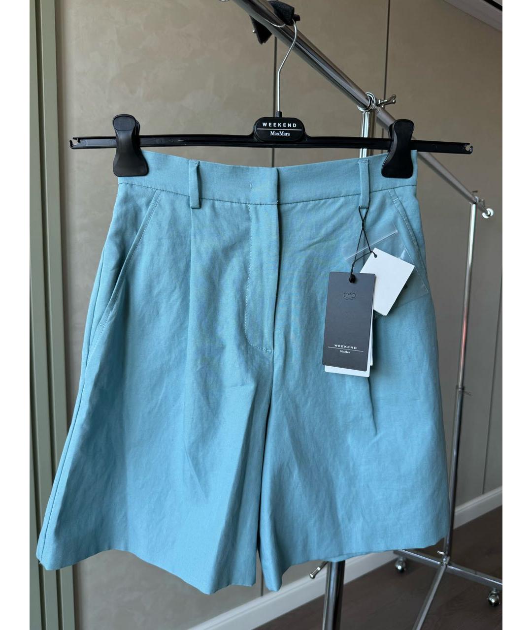 WEEKEND MAX MARA Голубые льняные шорты, фото 5