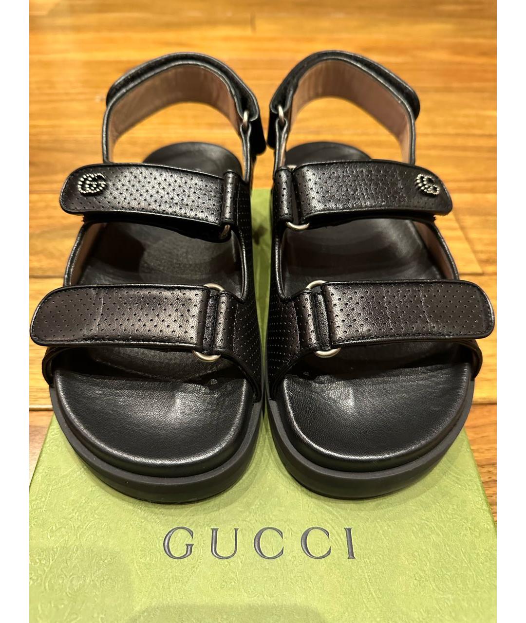 GUCCI Черные кожаные сандалии, фото 2