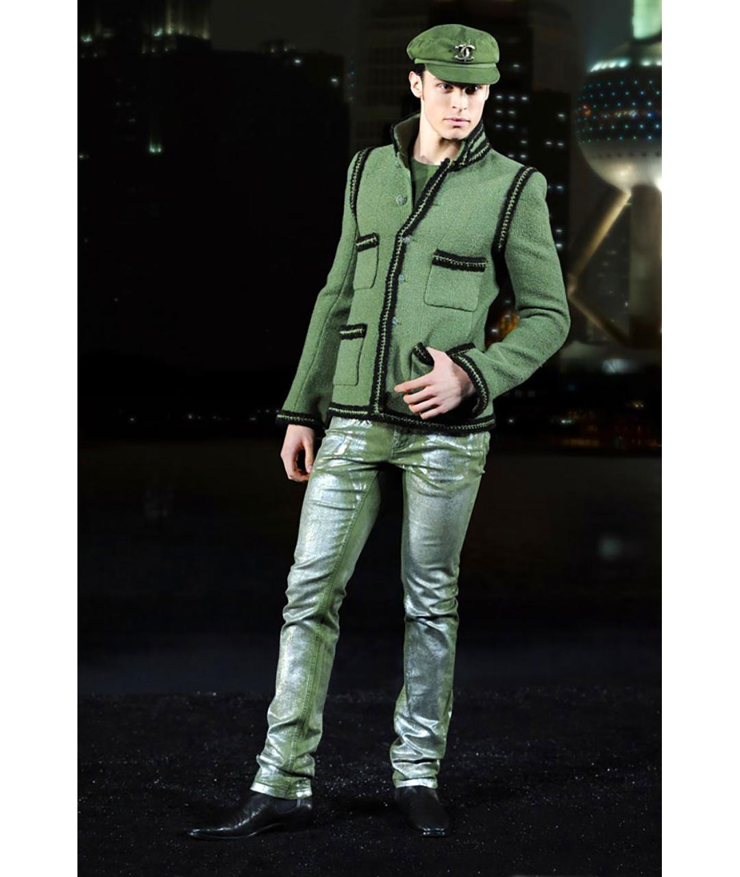CHANEL PRE-OWNED Зеленый твидовый жакет/пиджак, фото 3