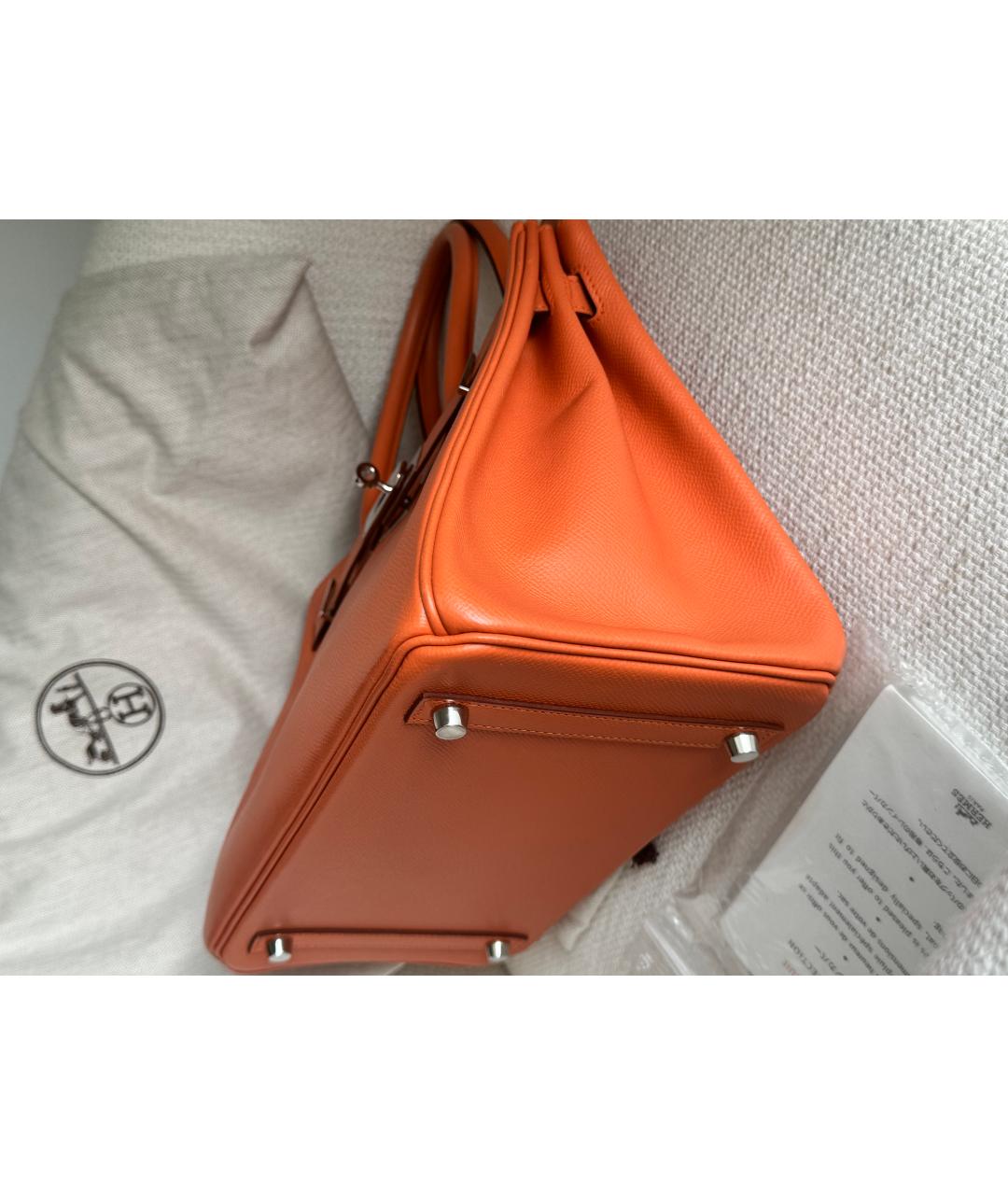 HERMES PRE-OWNED Оранжевая кожаная сумка с короткими ручками, фото 8
