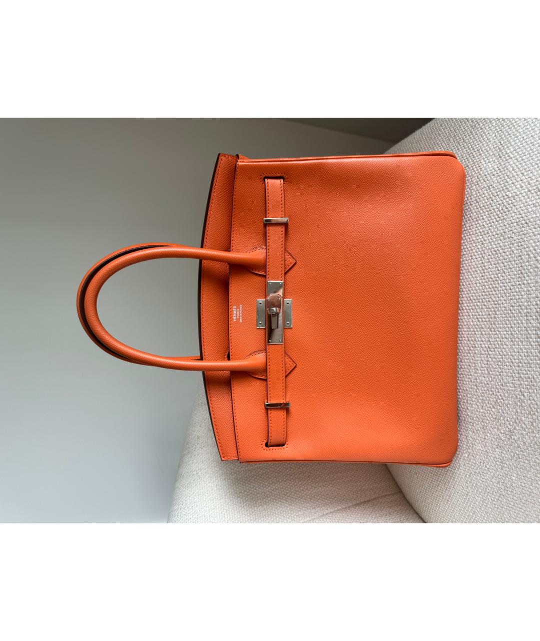 HERMES PRE-OWNED Оранжевая кожаная сумка с короткими ручками, фото 10