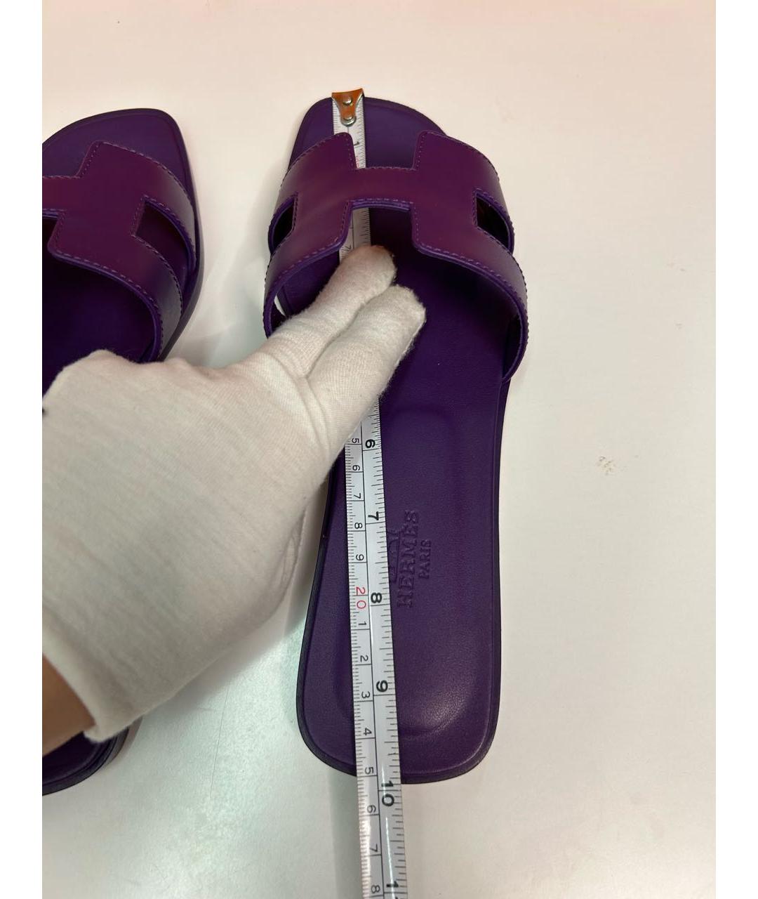 HERMES PRE-OWNED Фиолетовые кожаные шлепанцы, фото 5