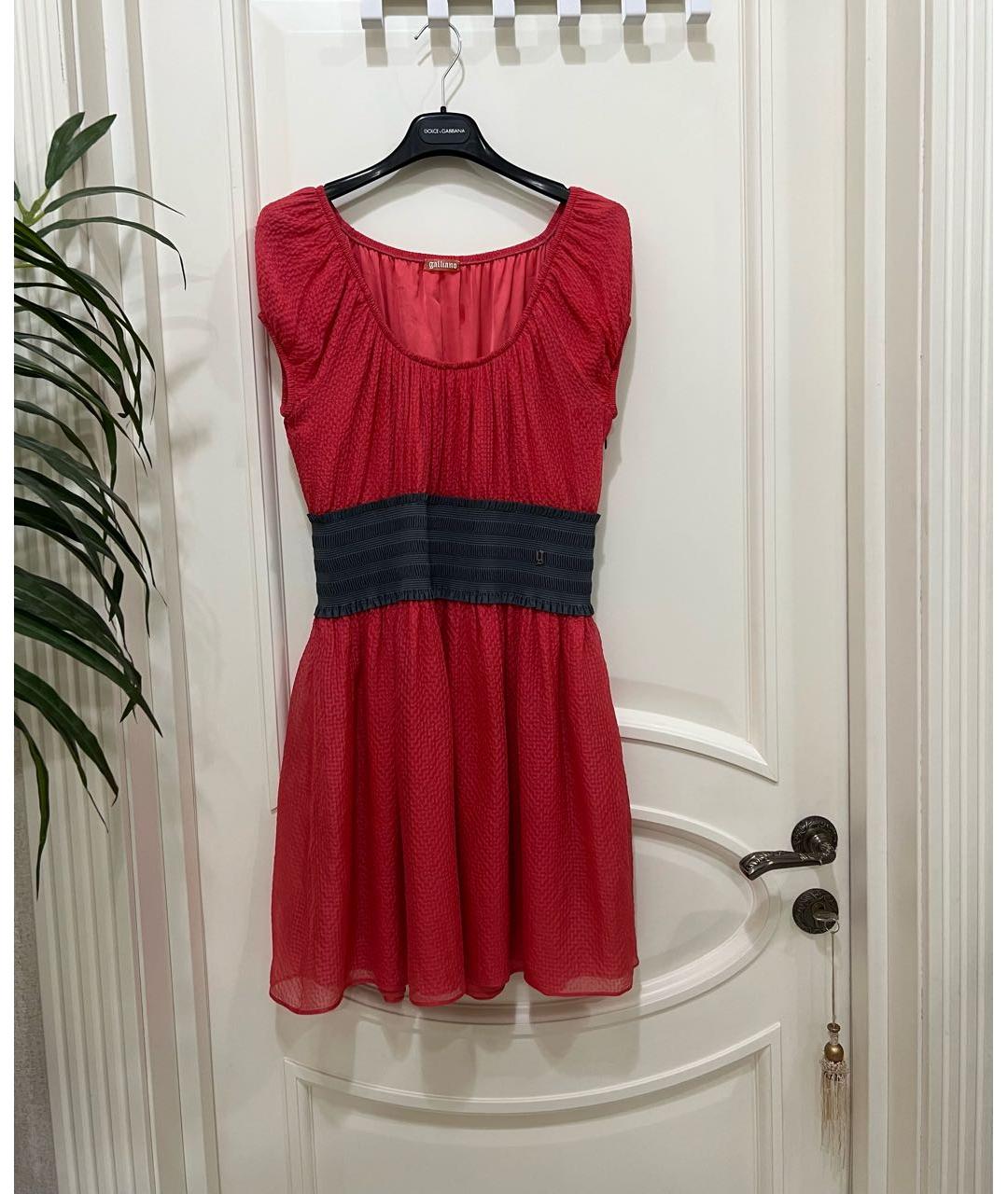 JOHN GALLIANO Красное шелковое повседневное платье, фото 3