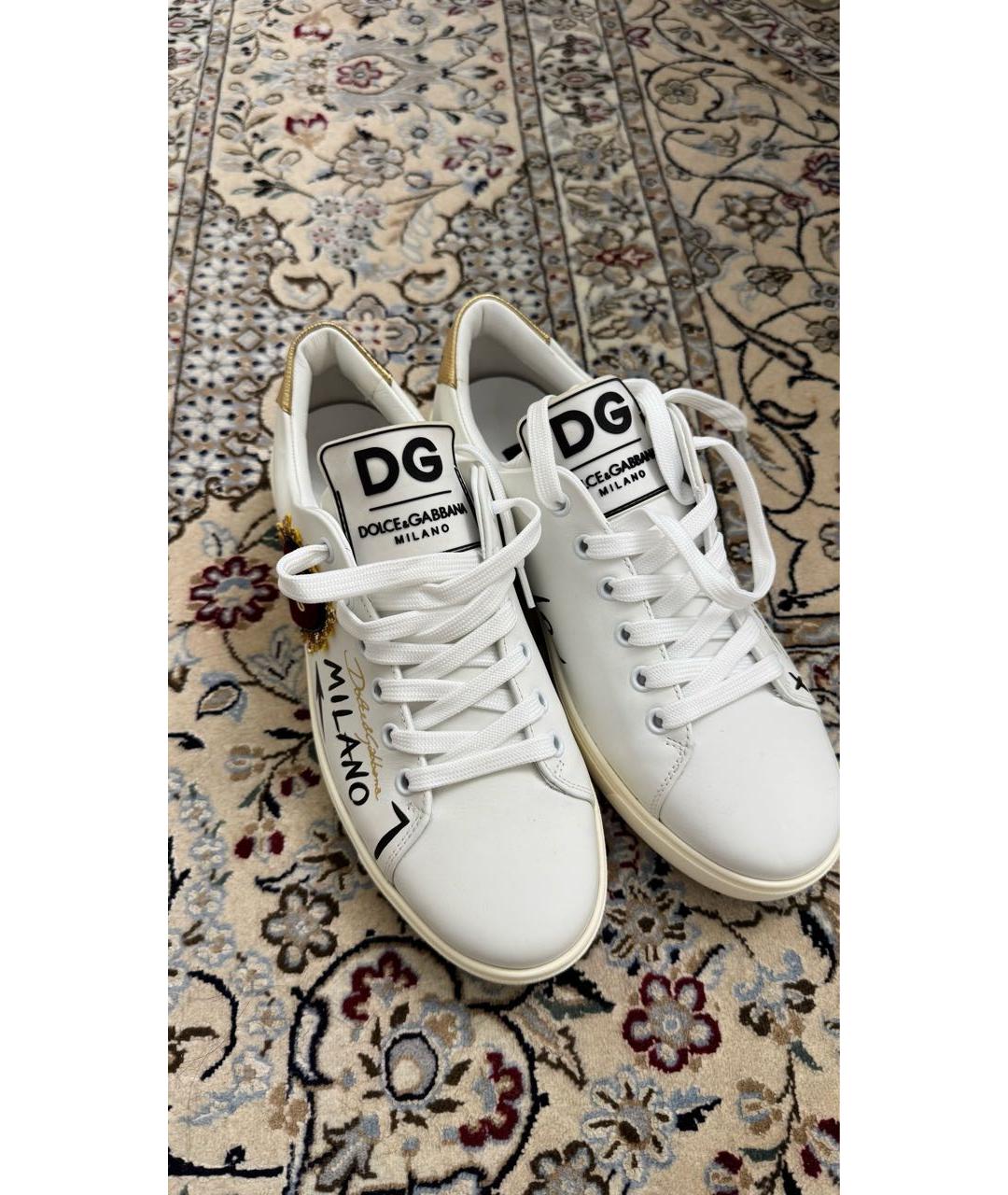 DOLCE&GABBANA Белые кожаные кеды, фото 2