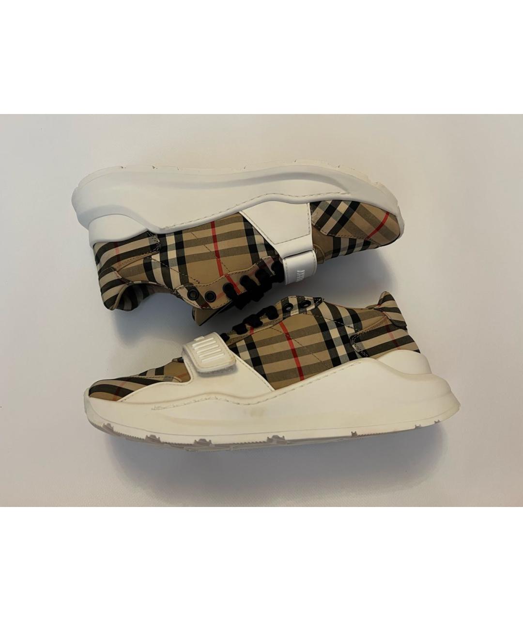 BURBERRY Бежевые текстильные низкие кроссовки / кеды, фото 6