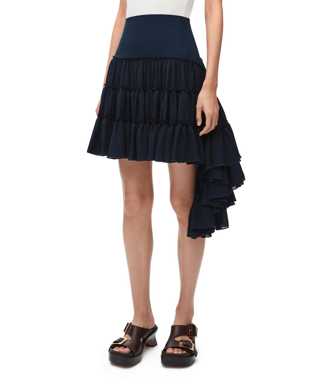 LOEWE Темно-синяя шелковая юбка мини, фото 3
