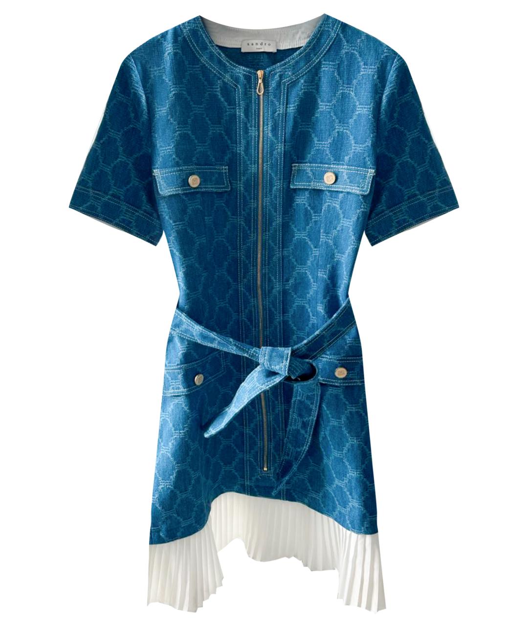 SANDRO Голубое хлопковое повседневное платье, фото 1