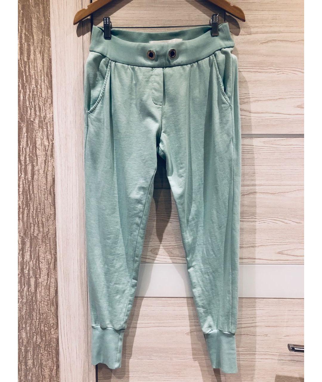 ELISABETTA FRANCHI Зеленые хлопковые брюки широкие, фото 7