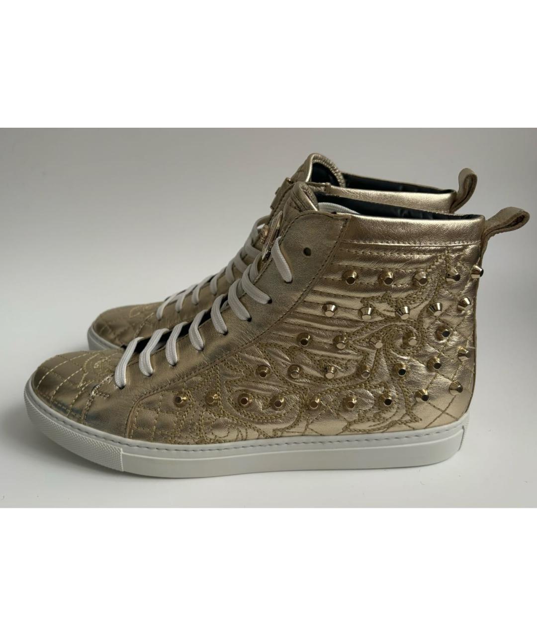 VERSACE Золотые кожаные кеды, фото 5