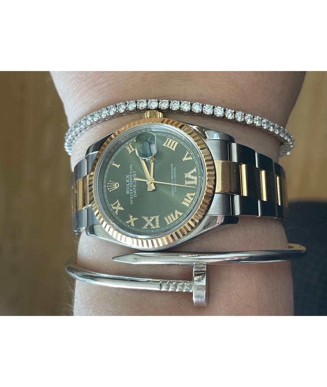 ROLEX Зеленые часы из желтого золота, фото 3