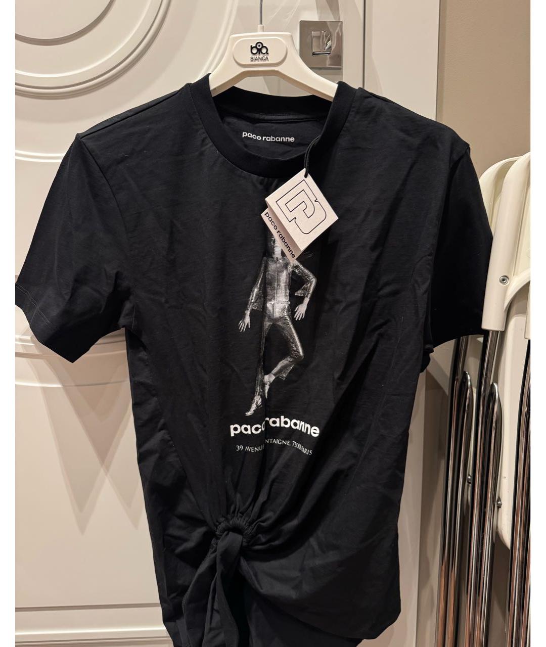PACO RABANNE Черная хлопковая футболка, фото 3