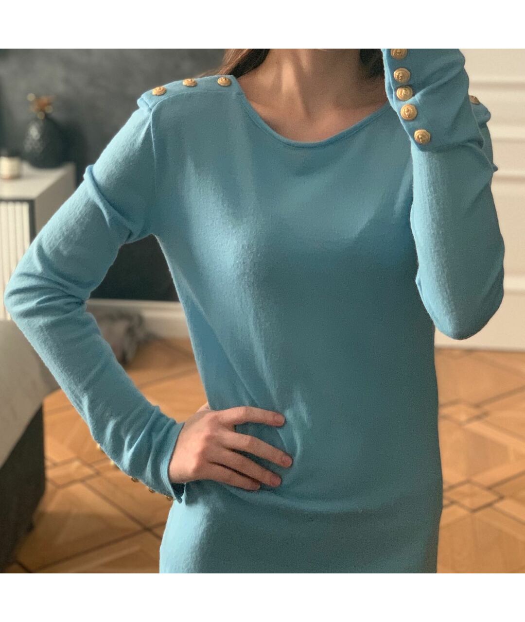 BALMAIN Голубой кашемировый джемпер / свитер, фото 6