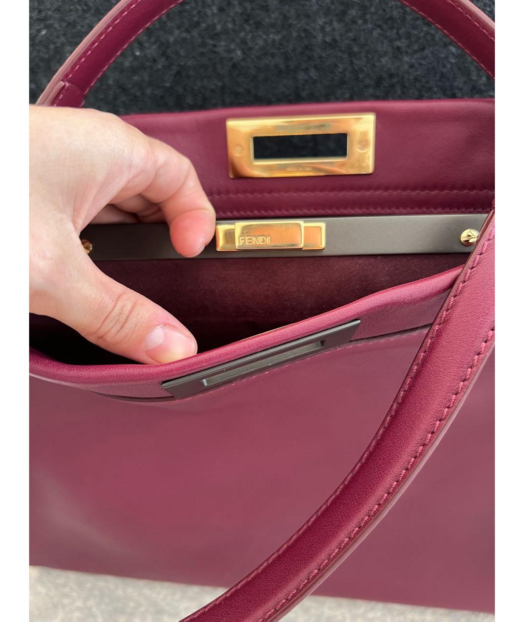FENDI Бордовая кожаная сумка с короткими ручками, фото 3