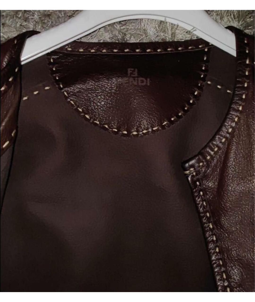FENDI Коричневая кожаная куртка, фото 4