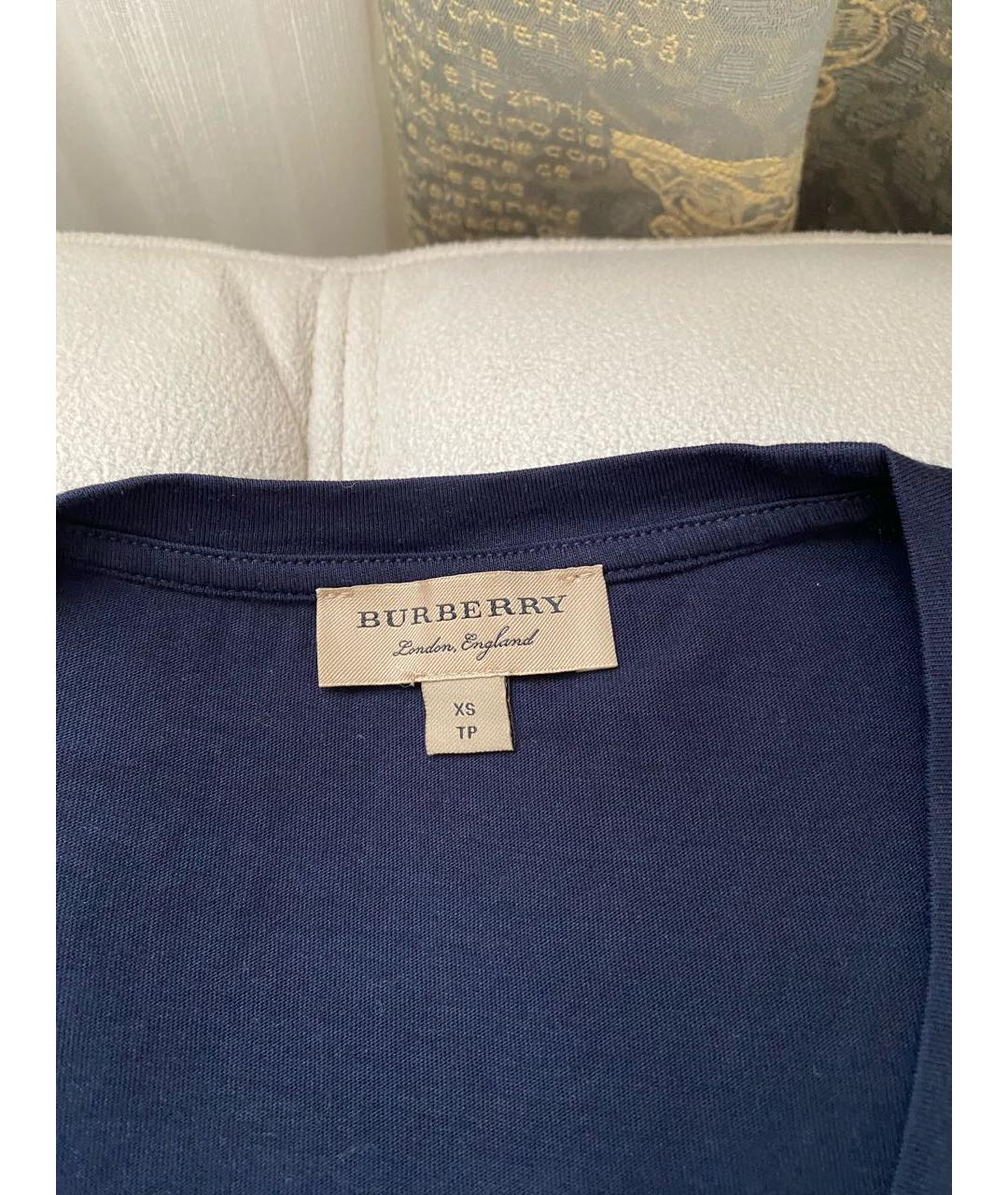 BURBERRY Темно-синяя хлопковая футболка, фото 3