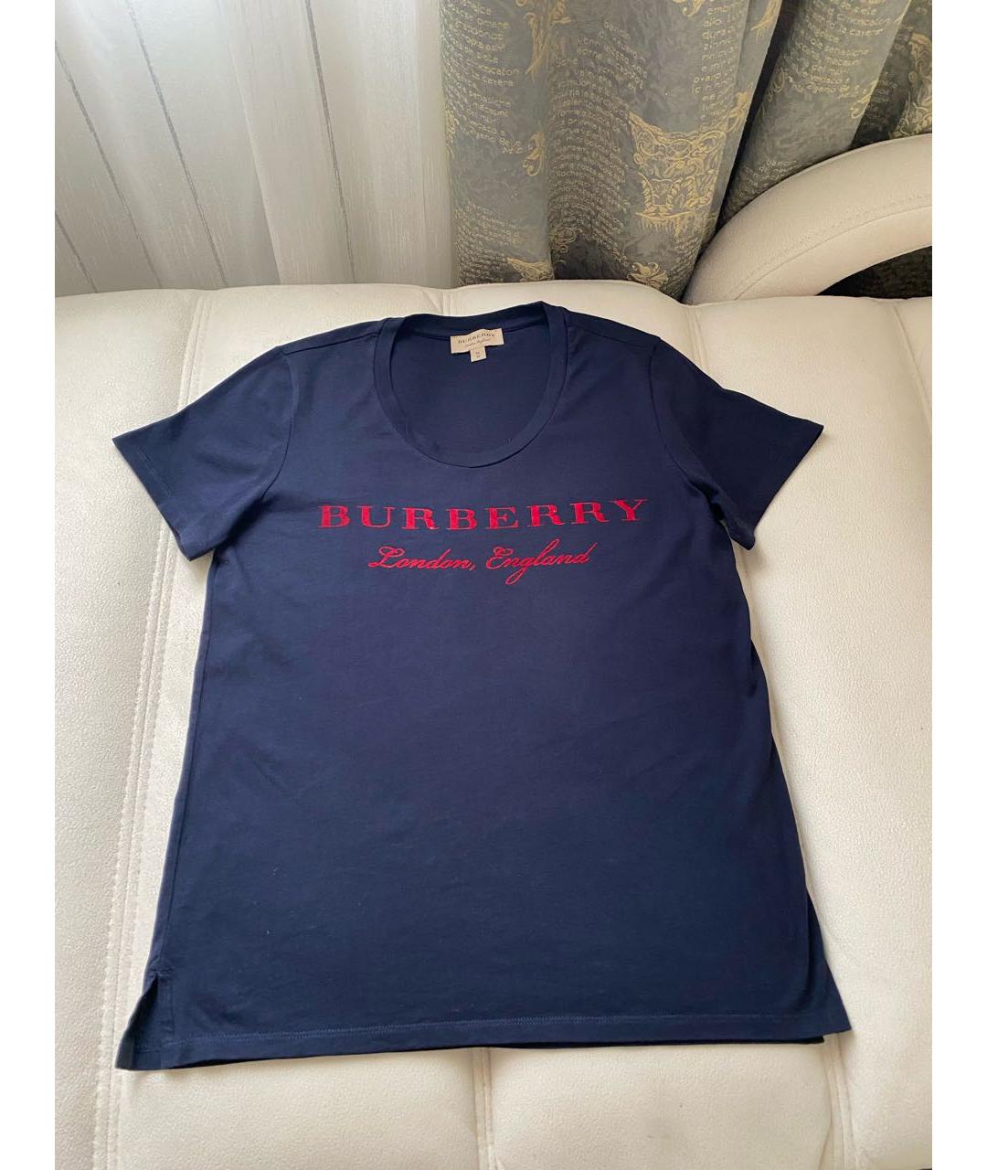 BURBERRY Темно-синяя хлопковая футболка, фото 6