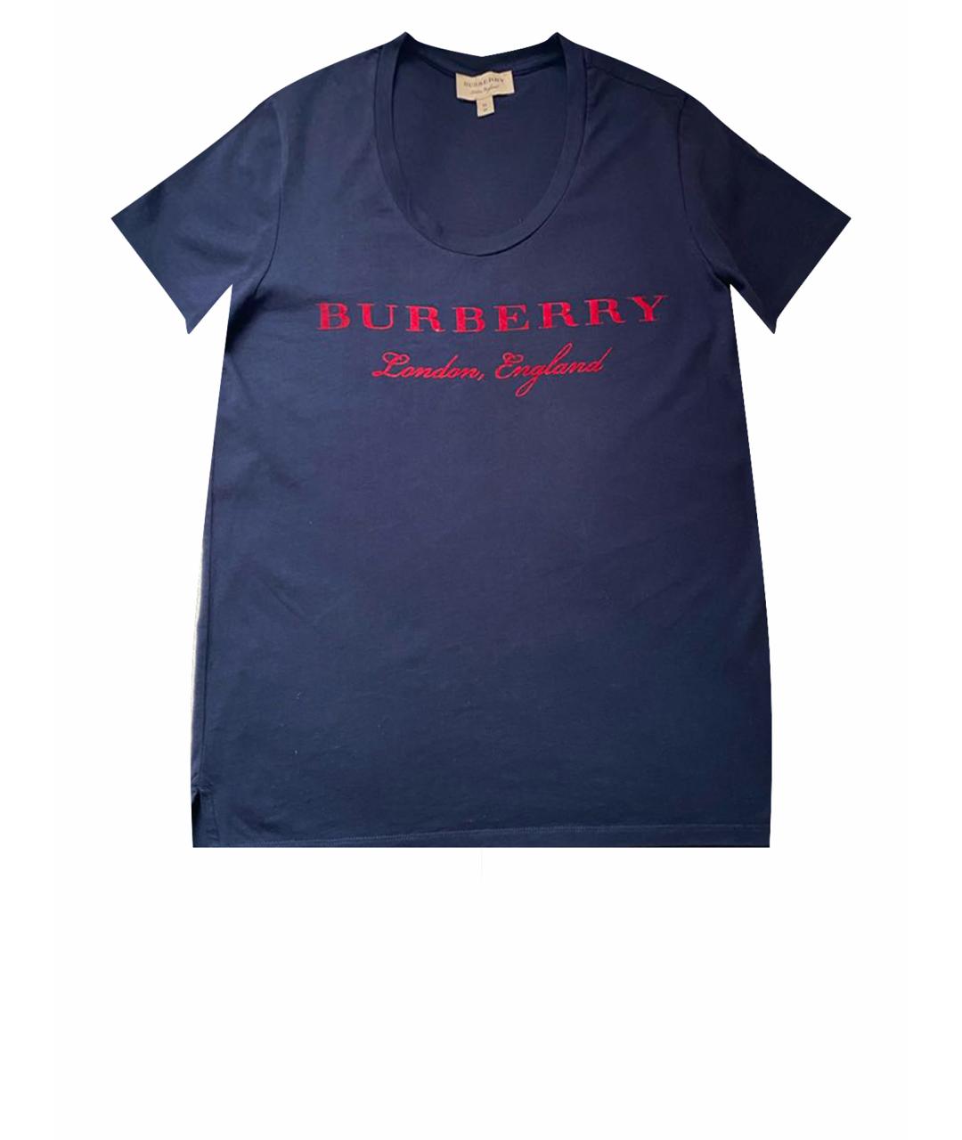BURBERRY Темно-синяя хлопковая футболка, фото 1
