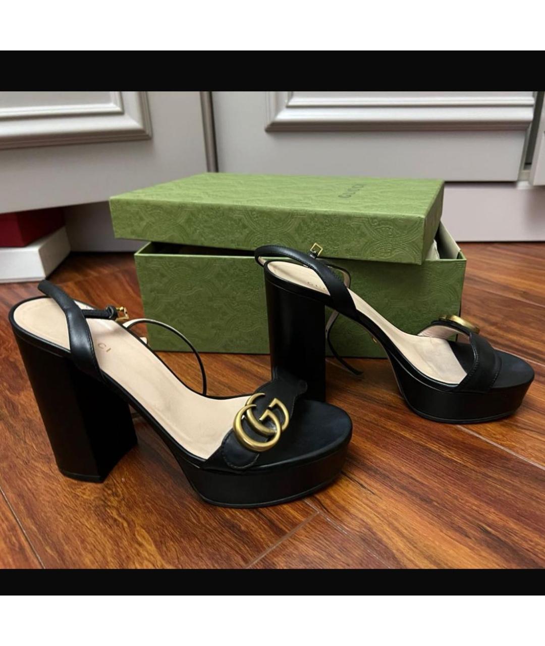 GUCCI Черные кожаные босоножки, фото 4