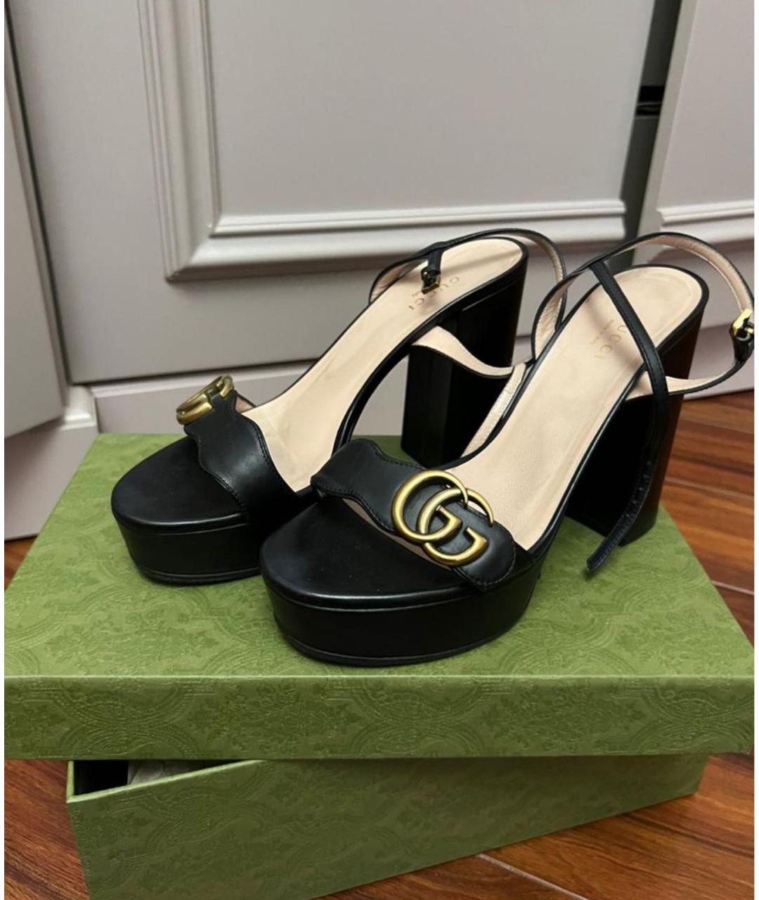 GUCCI Черные кожаные босоножки, фото 2