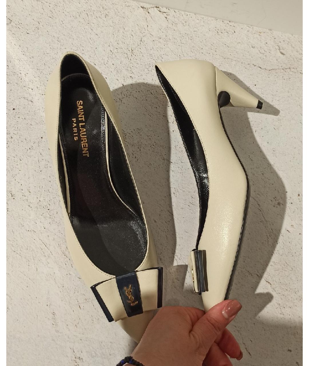 SAINT LAURENT Бежевые кожаные туфли, фото 5