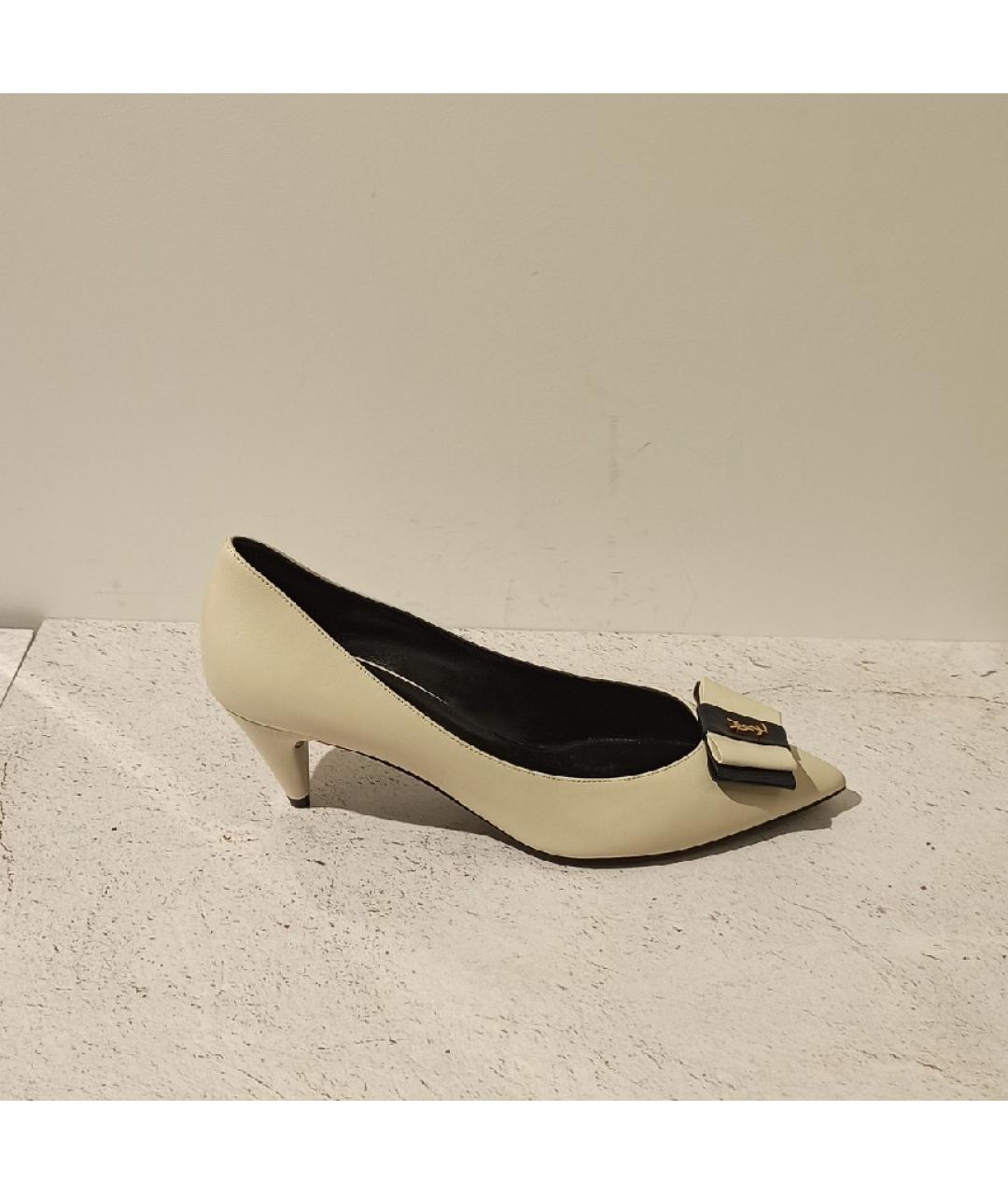 SAINT LAURENT Бежевые кожаные туфли, фото 10