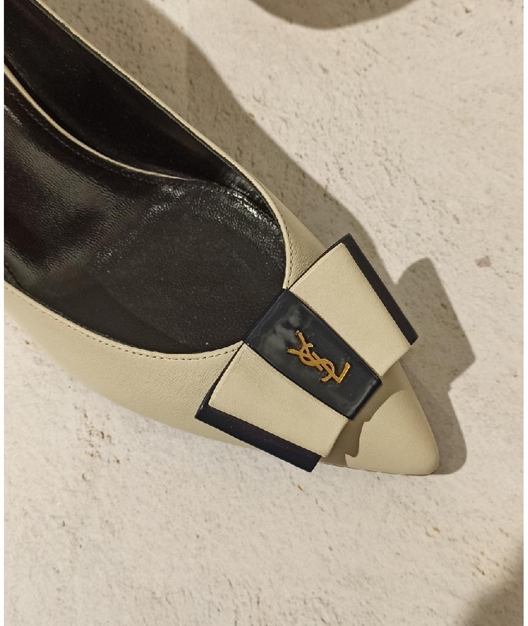 SAINT LAURENT Бежевые кожаные туфли, фото 9