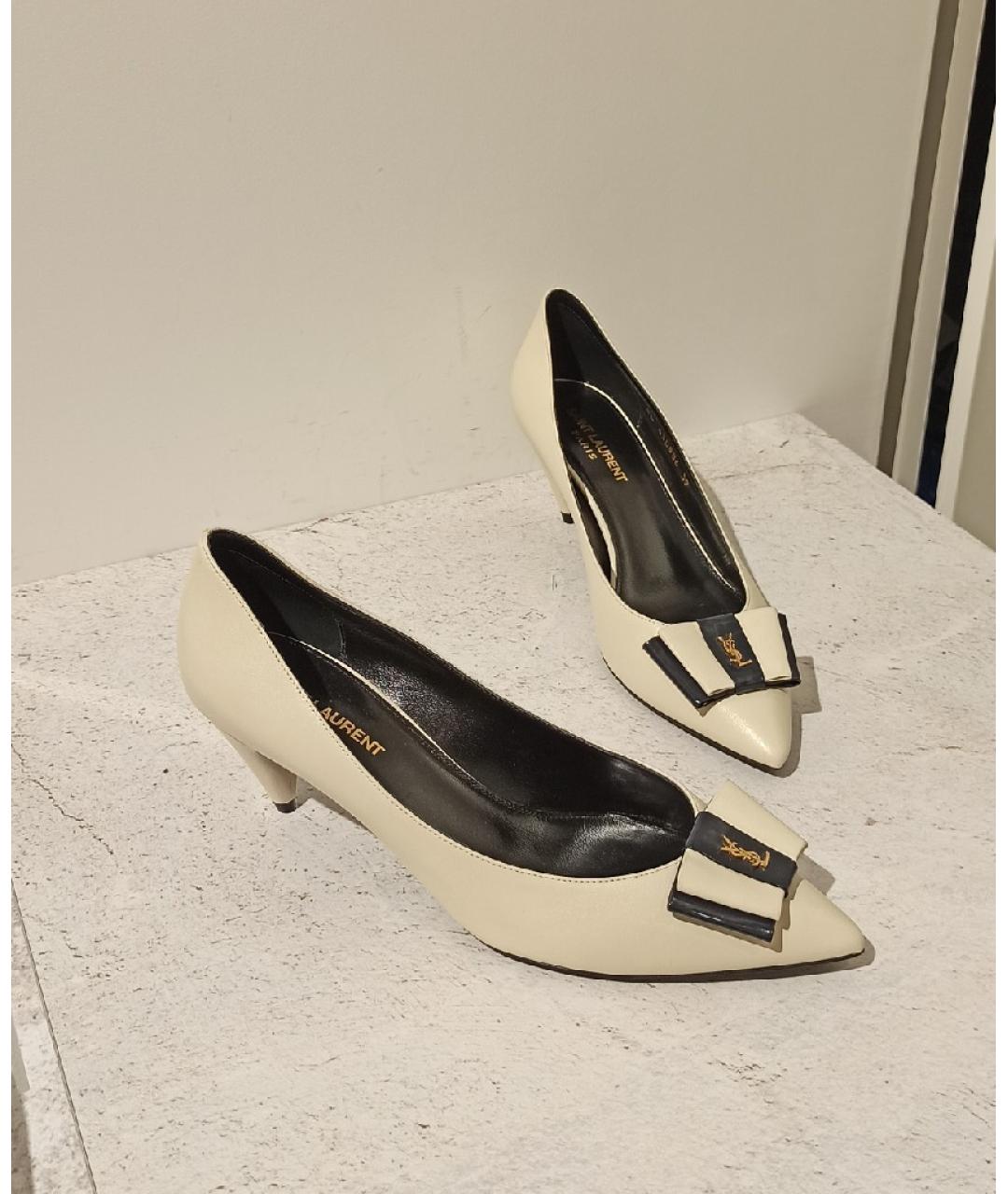 SAINT LAURENT Бежевые кожаные туфли, фото 4