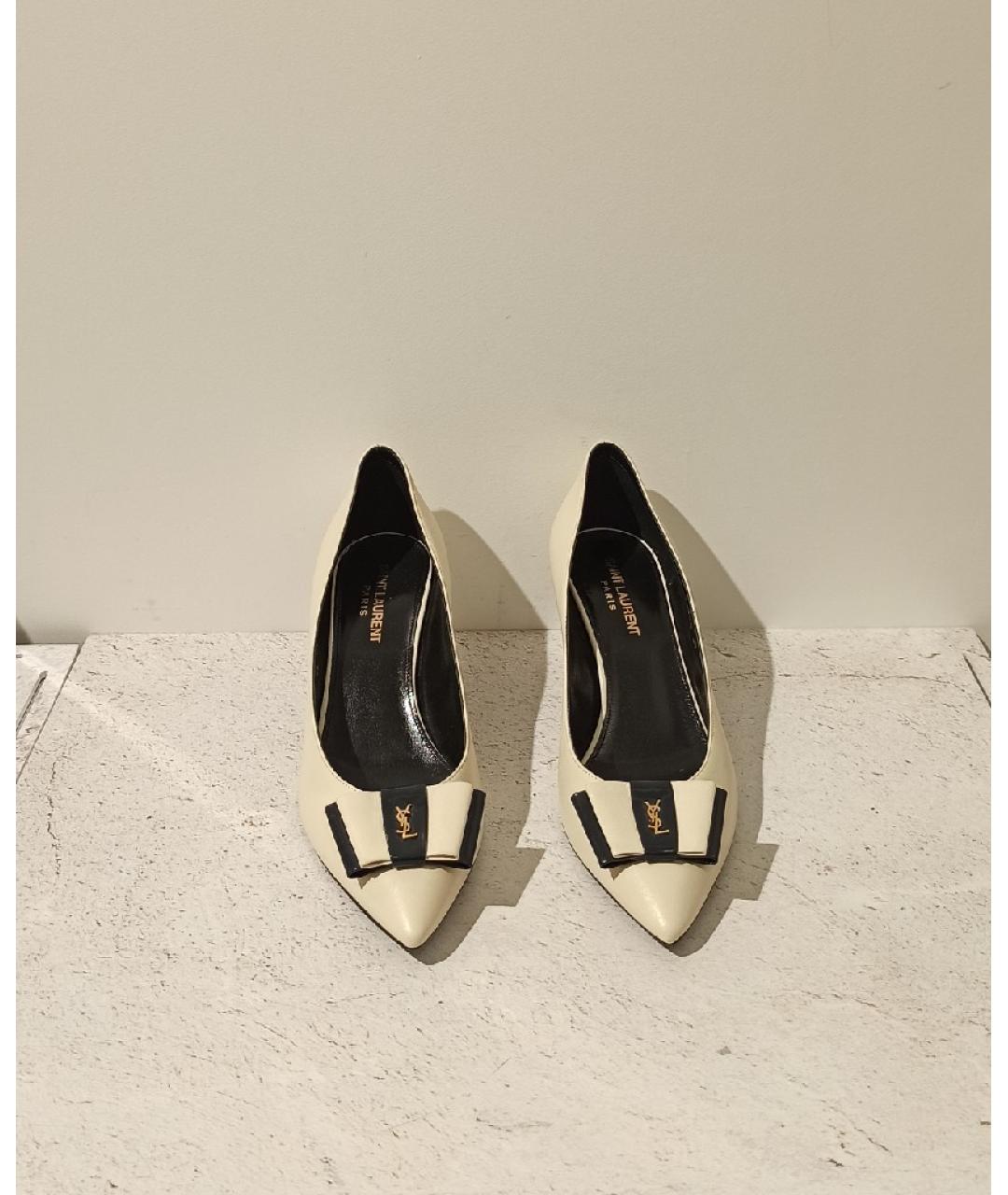 SAINT LAURENT Бежевые кожаные туфли, фото 2