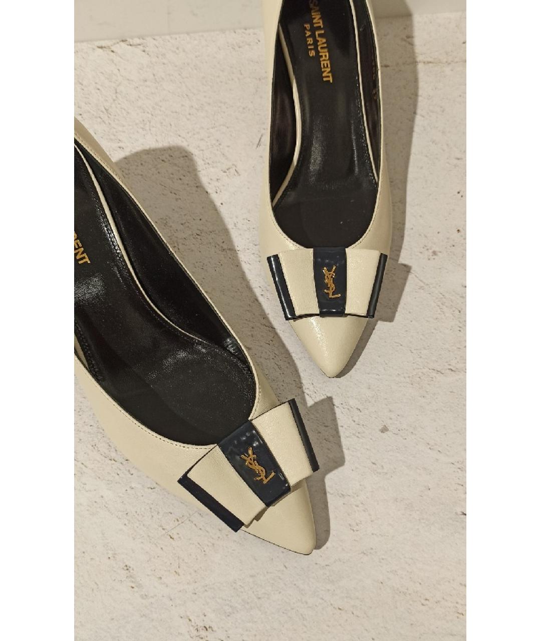 SAINT LAURENT Бежевые кожаные туфли, фото 7