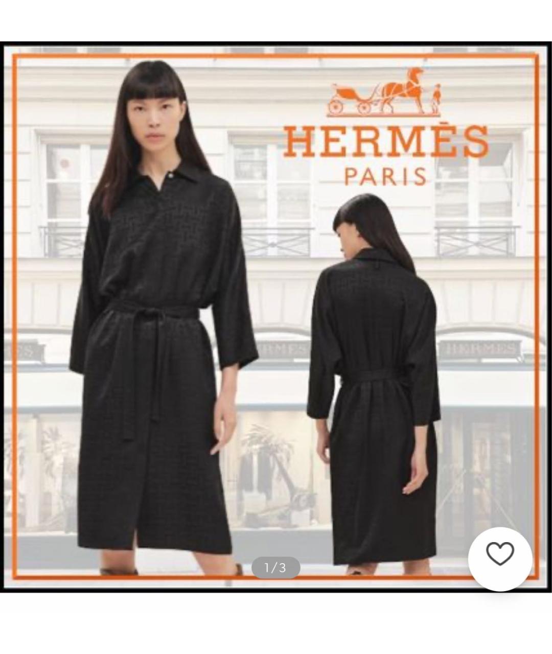 HERMES Черное шелковое повседневное платье, фото 4