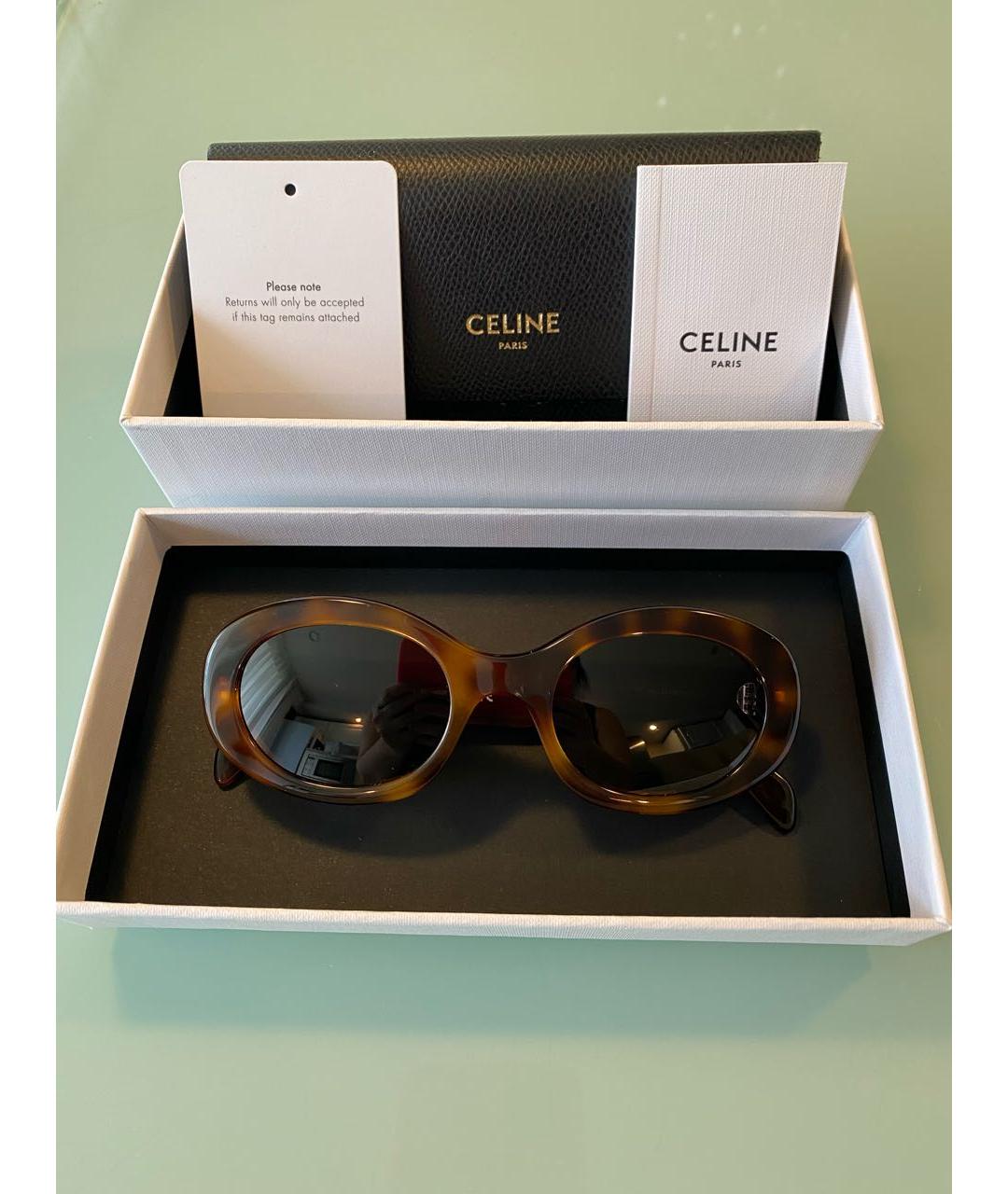 CELINE Коричневые пластиковые солнцезащитные очки, фото 5