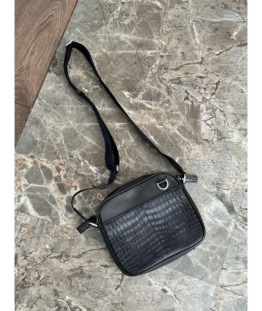 BERLUTI Антрацитовая сумка на плечо из экзотической кожи, фото 4